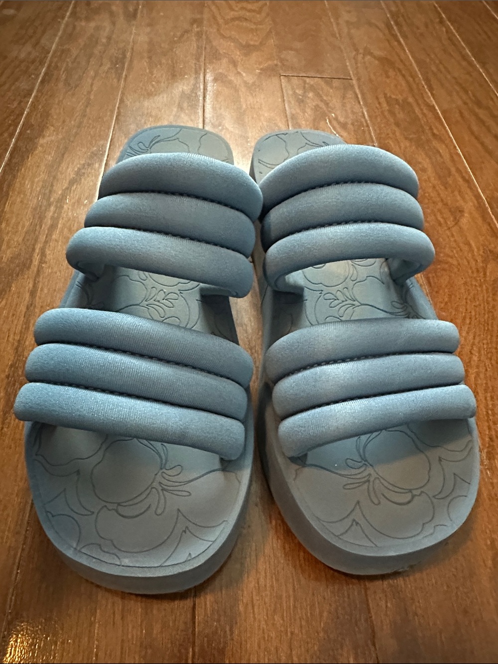 Roxy Light Blue Quilted Double-Strap Slide Sandals